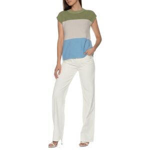 NWT Dqbeng Womens XS Multi Colorblock Short Sleeve Terry Knit Top Casual Cozy